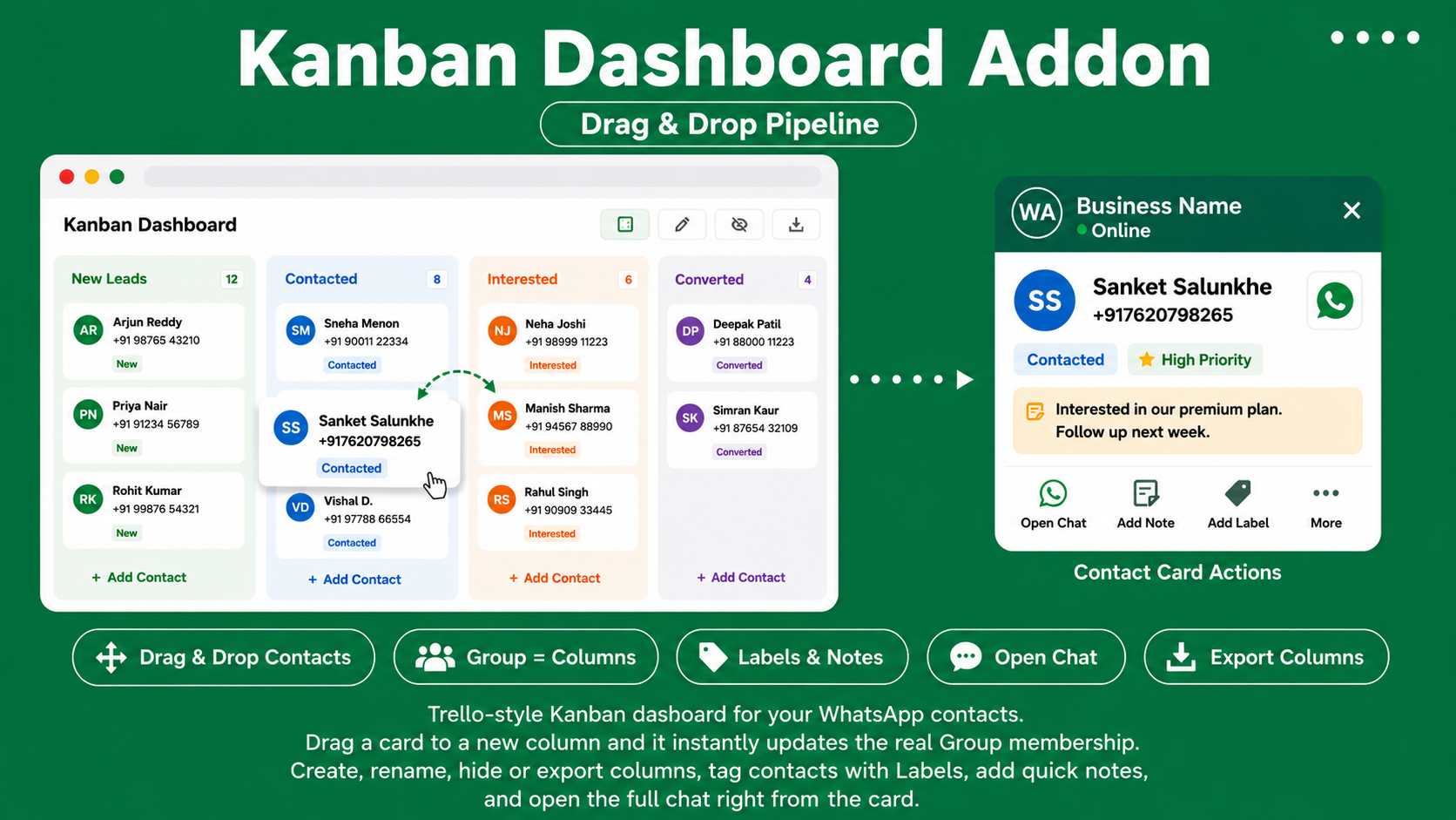 Kanban Dashboard - WhatsApp Official Api Addon